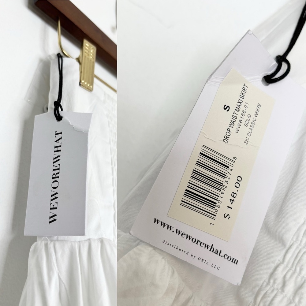 WEWOREWHAT Drop Waist Maxi Skirt White Cotton Poplin Smocked Back Size Small NWT - Picture 11 of 14